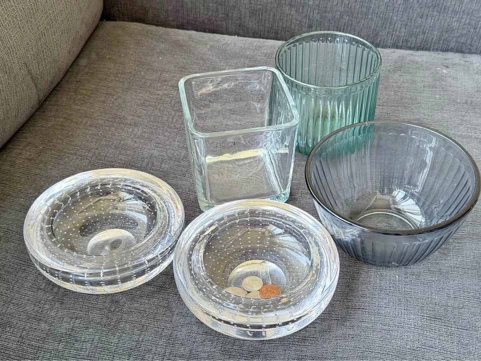 Assorted Decorative Glass Bowls, Vases & Trays (5-Piece Set)