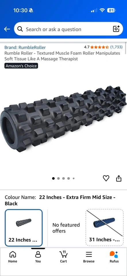 RumbleRoller 22" Extra Firm Foam Roller, Mid Size - Black - photo 2