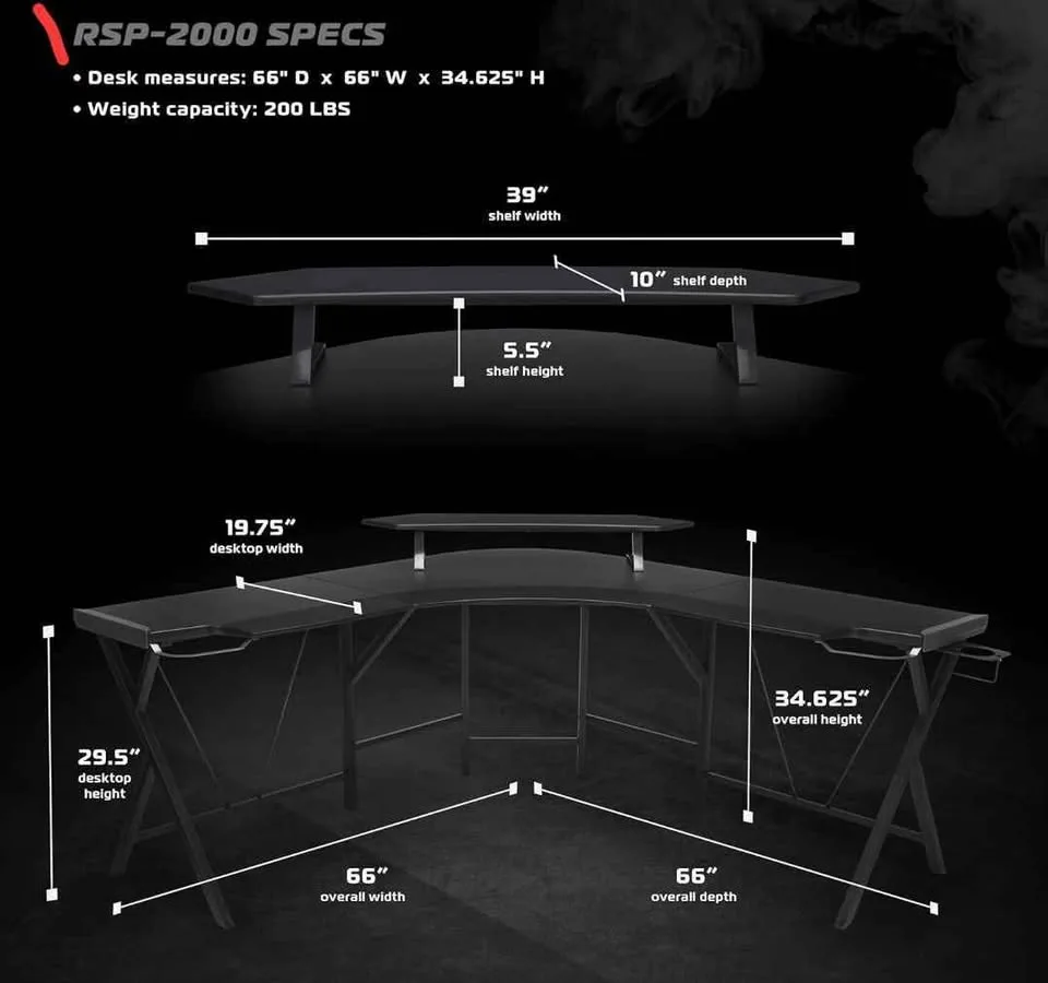 RESPAWN 2000 Gaming Computer Desk, L Shaped, Gray image indicator(2)