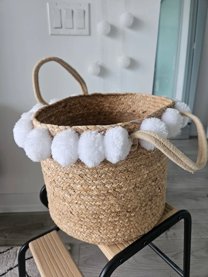 Woven Pom Pom Basket - Excellent Condition