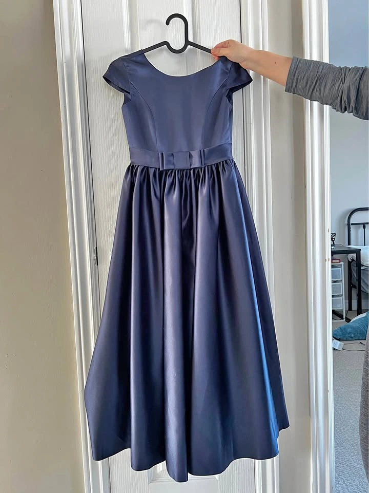 Elegant Navy Blue Girls Formal Dress - Fits 140cm