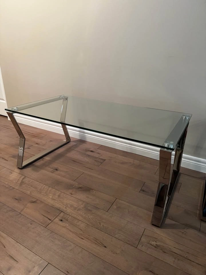 Modern Chrome Glass Coffee Table + Nesting Table Set - photo 4