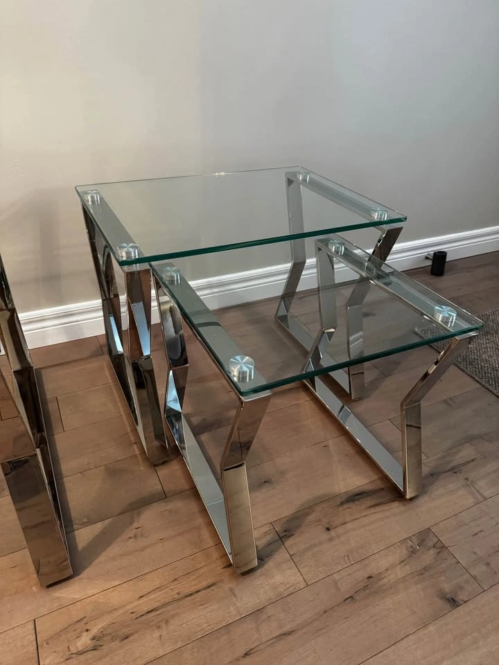 Modern Chrome Glass Coffee Table + Nesting Table Set - photo 5