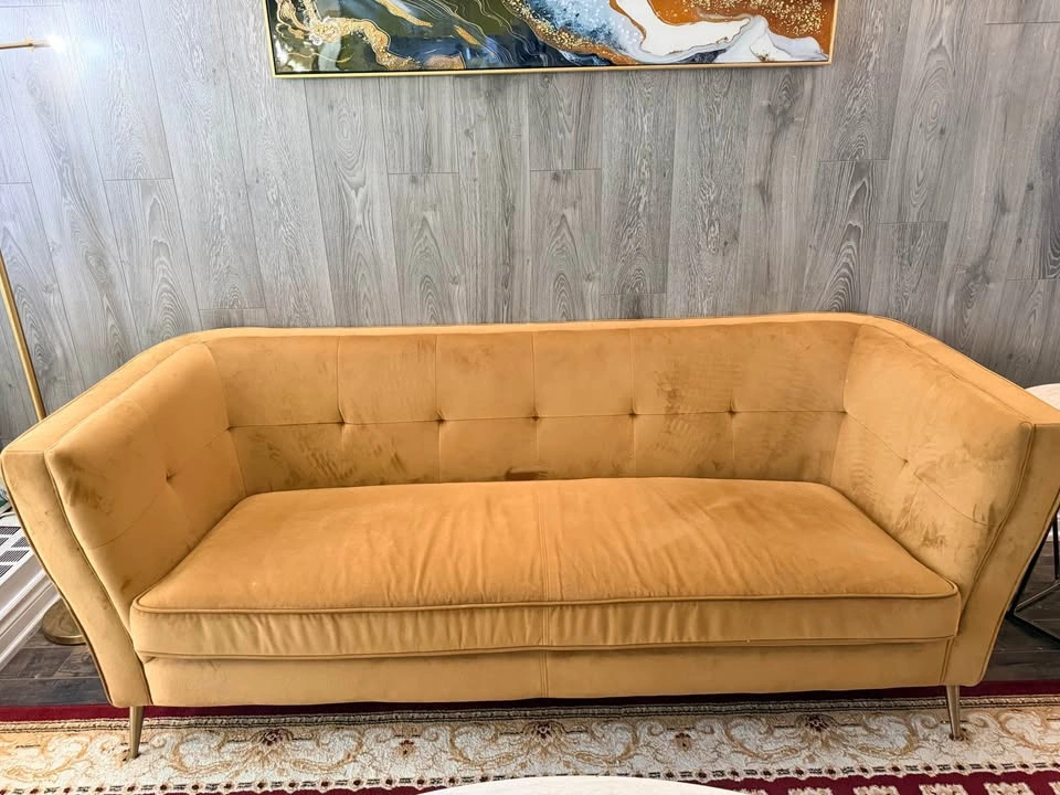 Structube Mustard Velvet Sofa Set – 3-Seater + 2-Seater Loveseat - photo 2