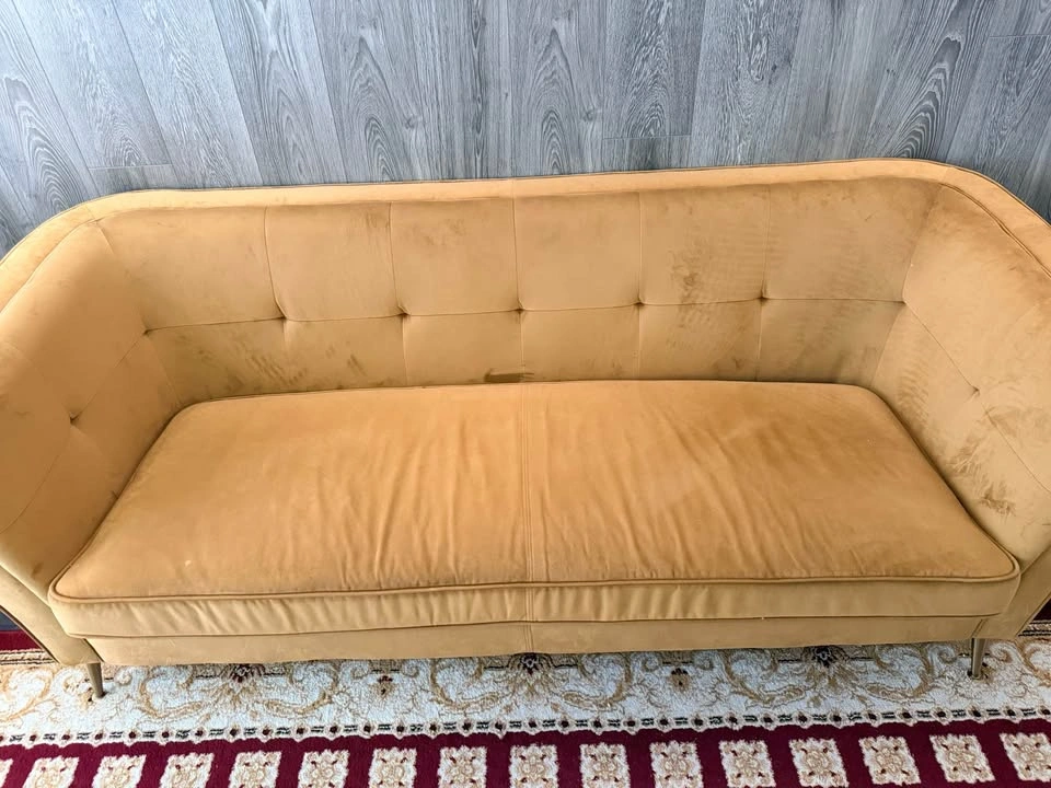 Structube Mustard Velvet Sofa Set – 3-Seater + 2-Seater Loveseat - photo 3