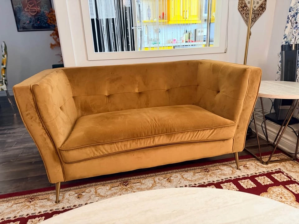 Structube Mustard Velvet Sofa Set – 3-Seater + 2-Seater Loveseat - photo 5