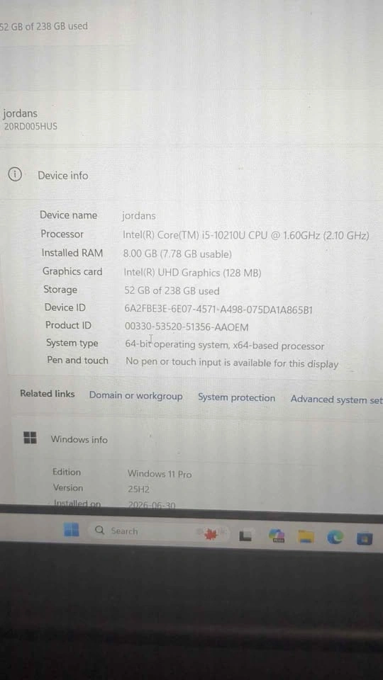 Lenovo Thinkpad e15 - 250gb storage - 8gb ram - photo 2
