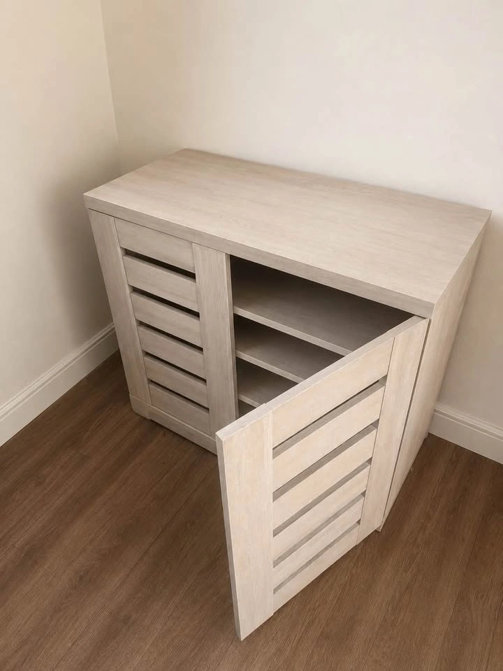 Slatted Wood Shoe Storage Cabinet - photo 2