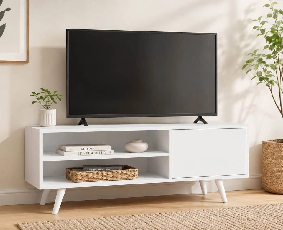 Mid-Century Modern White TV Stand - photo 2