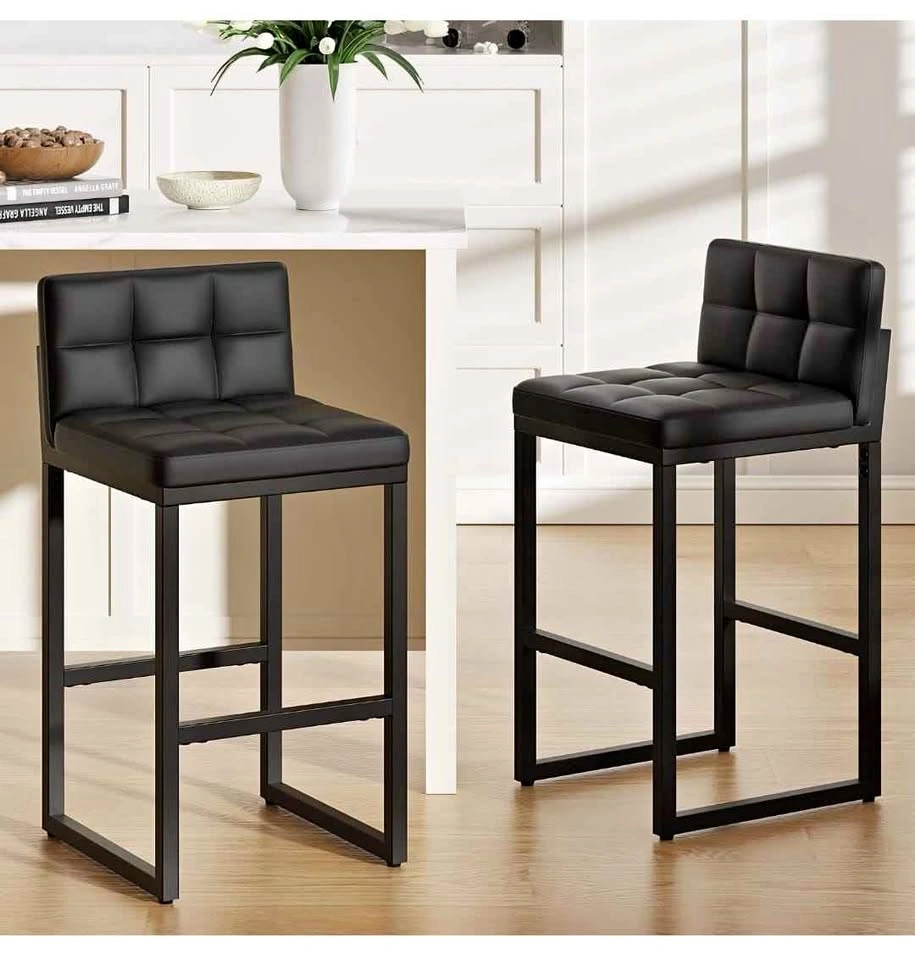 Set of 2 Modern 24in Faux Leather Counter Height Bar Stools
