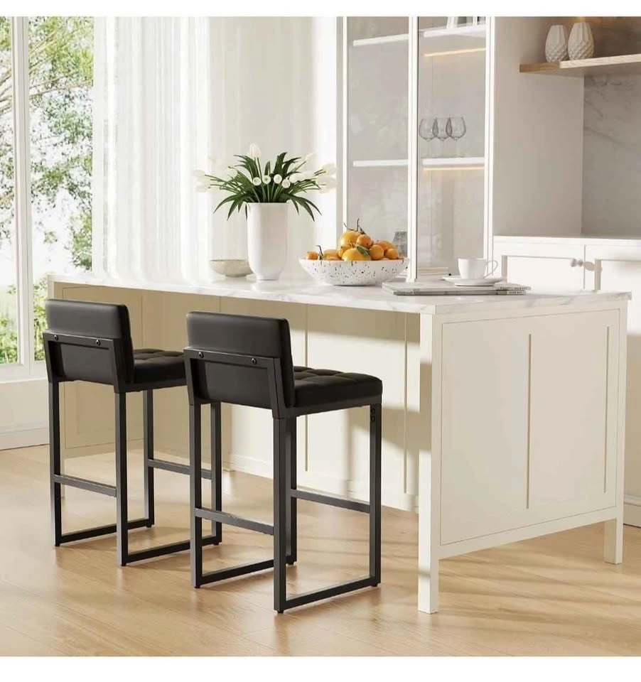 Set of 2 Modern 24in Faux Leather Counter Height Bar Stools - photo 2