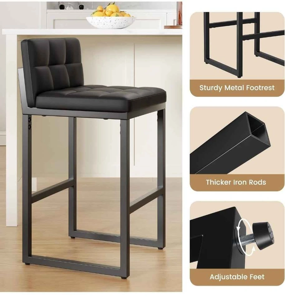 Set of 2 Modern 24in Faux Leather Counter Height Bar Stools - photo 3