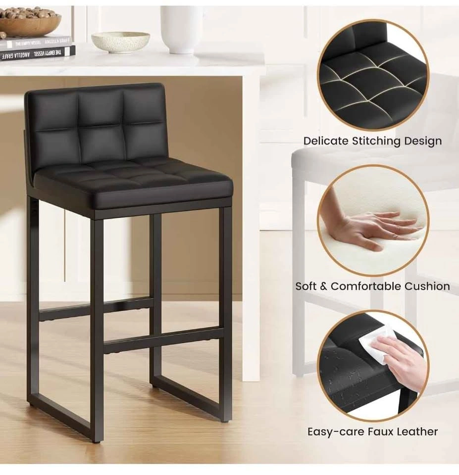 Set of 2 Modern 24in Faux Leather Counter Height Bar Stools - photo 5