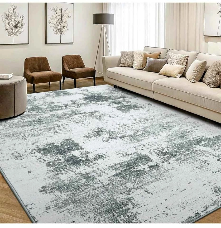 Brand New 9x12 Modern Abstract Area Rug - Grey Washable Non-Slip