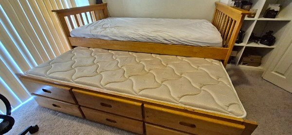 Solid Wood double Bed w/ Storage + Mattress