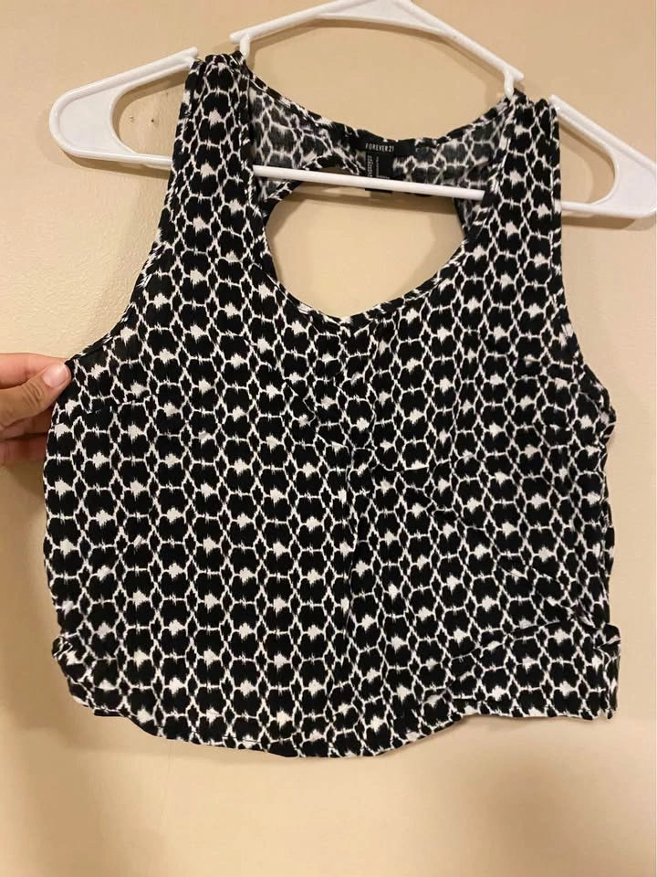 Black and White Printed Cropped Top - Small - photo 2