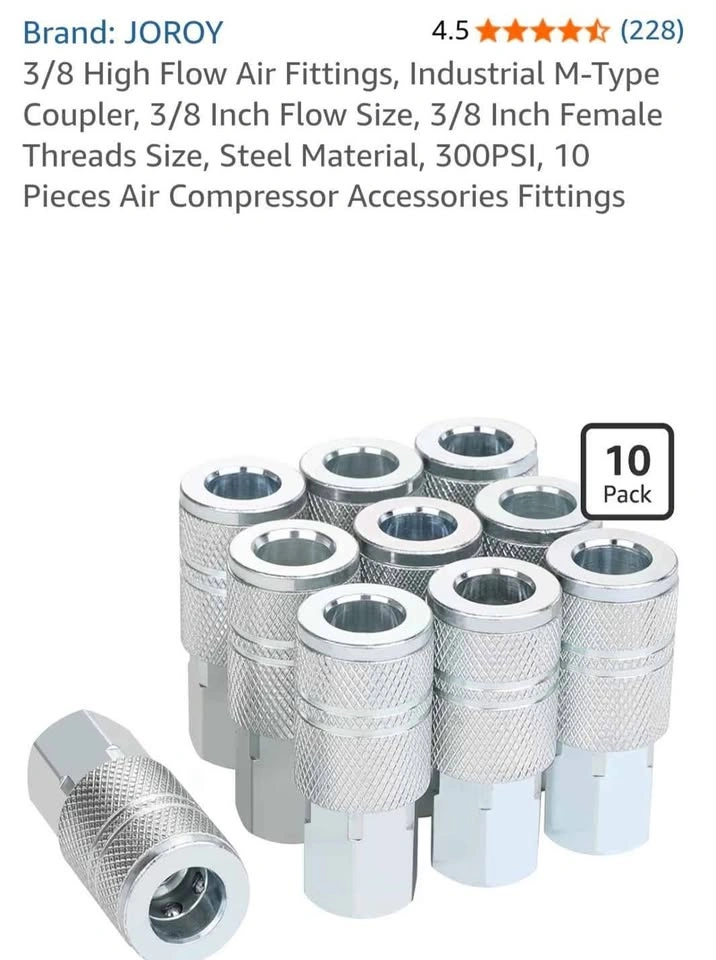 JOROY 3/8 High Flow Air Fittings Industrial M-Type Coupler 10 Pa - photo 2