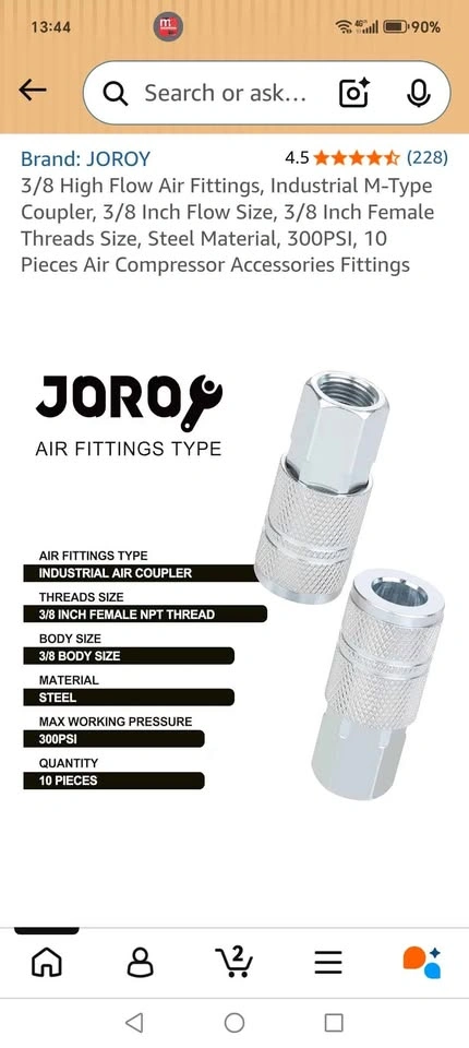 JOROY 3/8 High Flow Air Fittings Industrial M-Type Coupler 10 Pa - photo 5