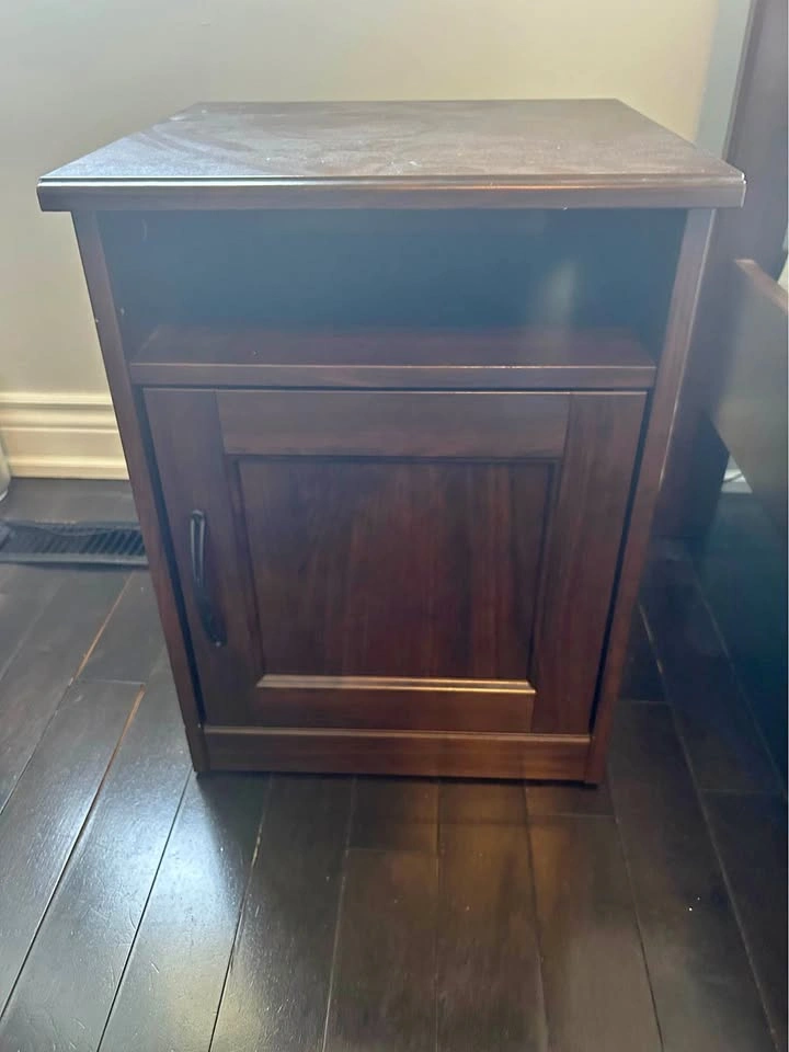Dark Wood Nightstand with Storage Cabinet