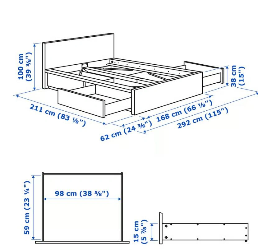 MALM Queen bed Frame with 4 drawers - photo 2