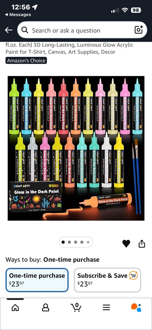 HOMY ARTY Glow in the Dark Fabric Paint - 20 Colors