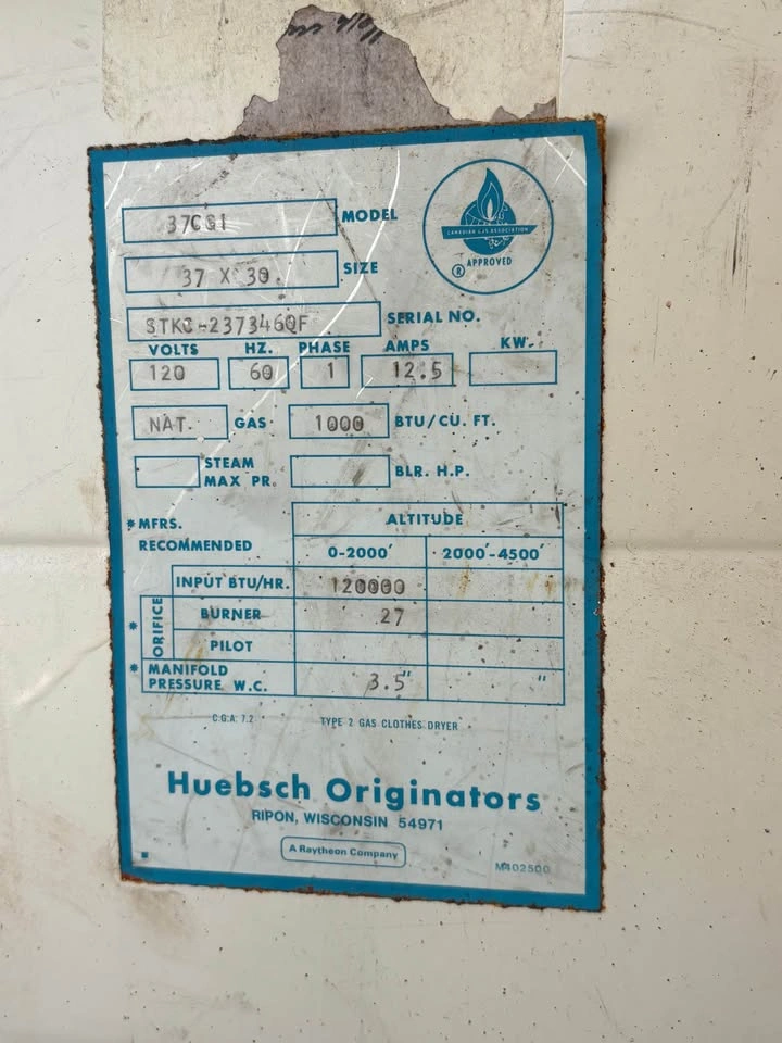Huebsch Commercial Gas Dryer 37lb – Tested & Working - photo 5