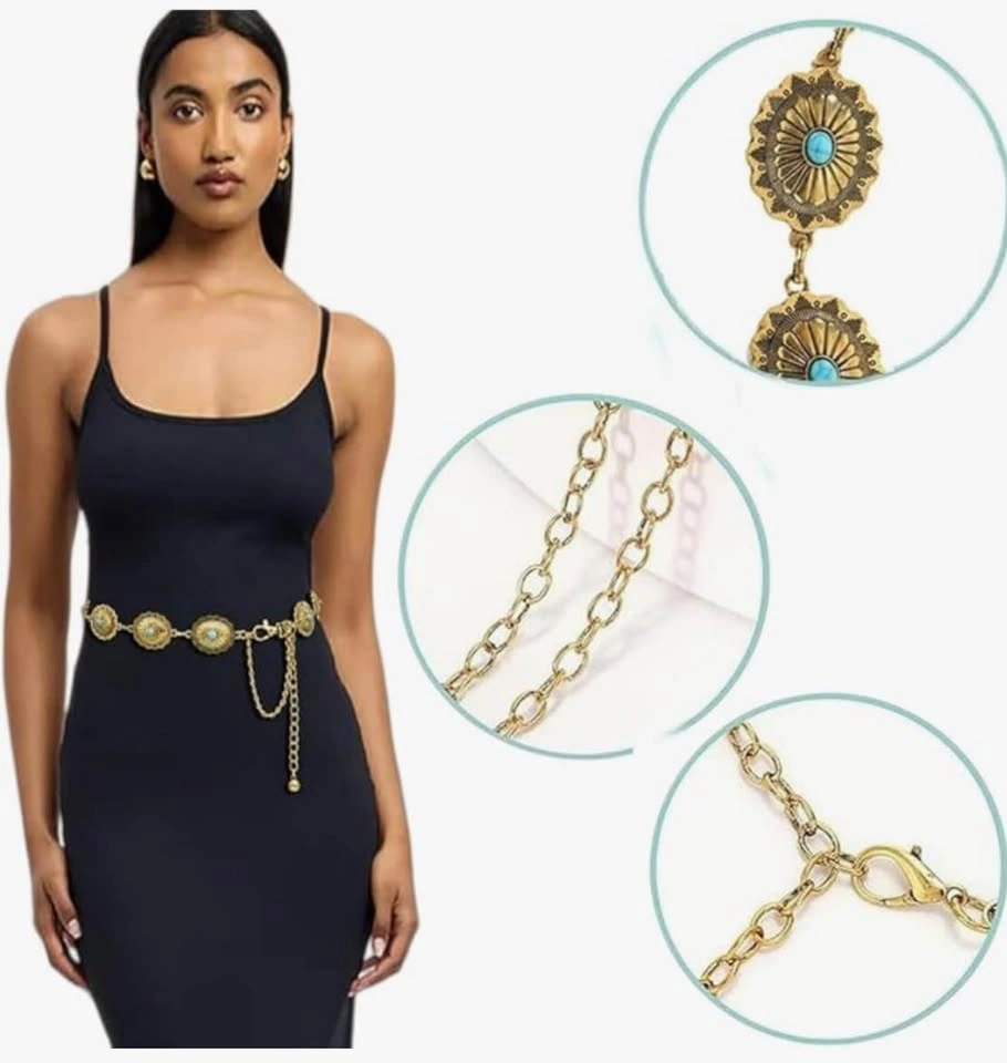 🌵 Gold Turquoise Boho Chain Belt — Adjustable Waist Chain - photo 4