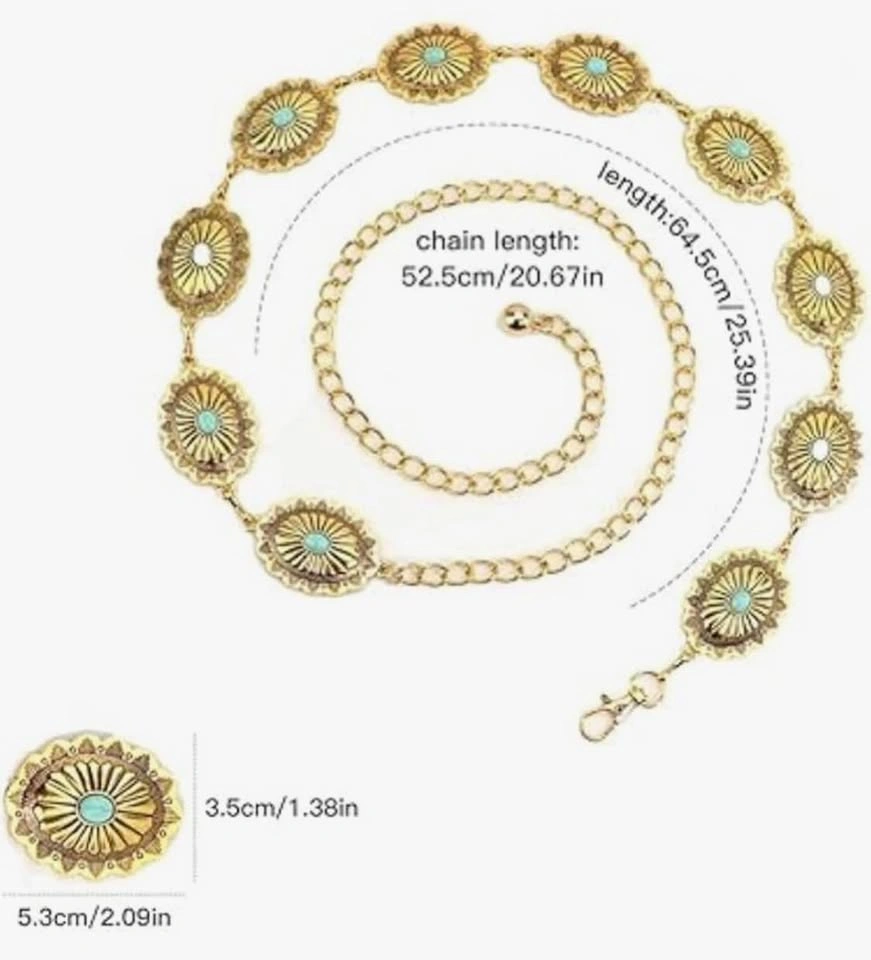 🌵 Gold Turquoise Boho Chain Belt — Adjustable Waist Chain - photo 5
