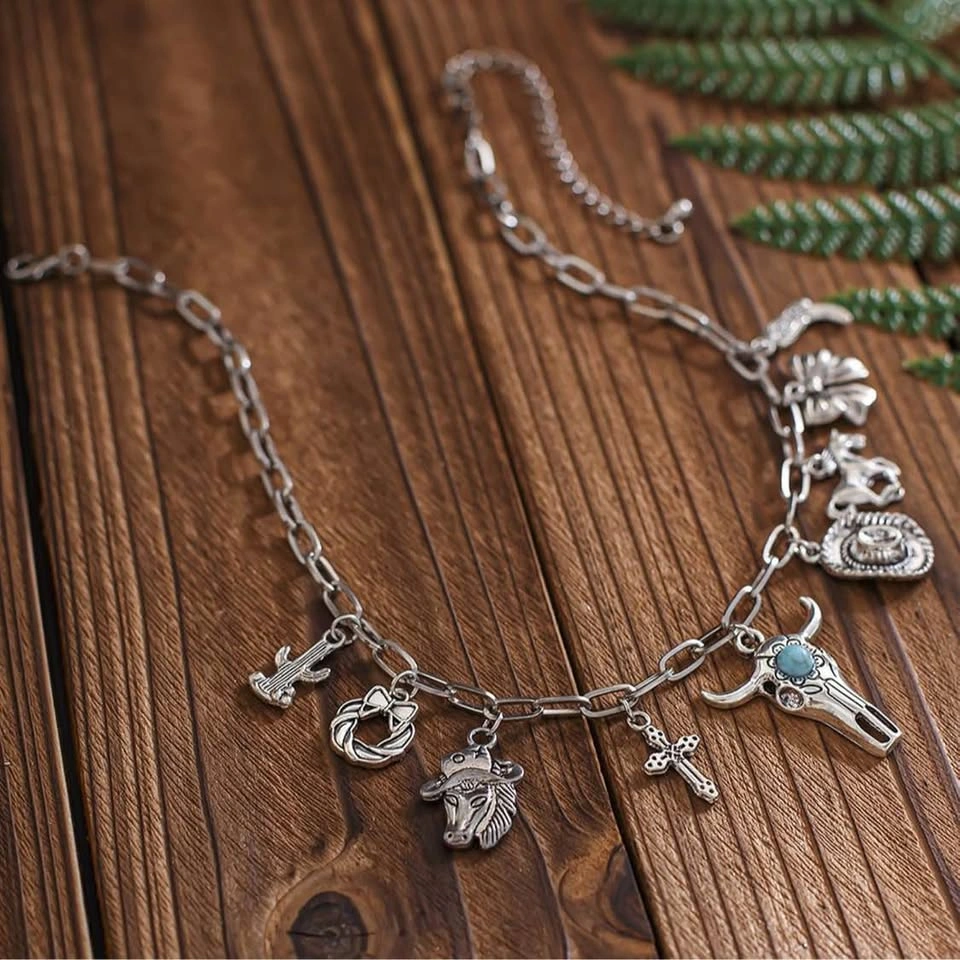 Turquoise Bull Skull Western Charm Necklace - photo 2