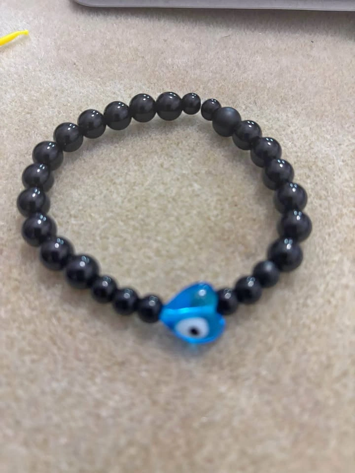 Black Evil Eye Protection Bracelet — Handcrafted Glass Heart