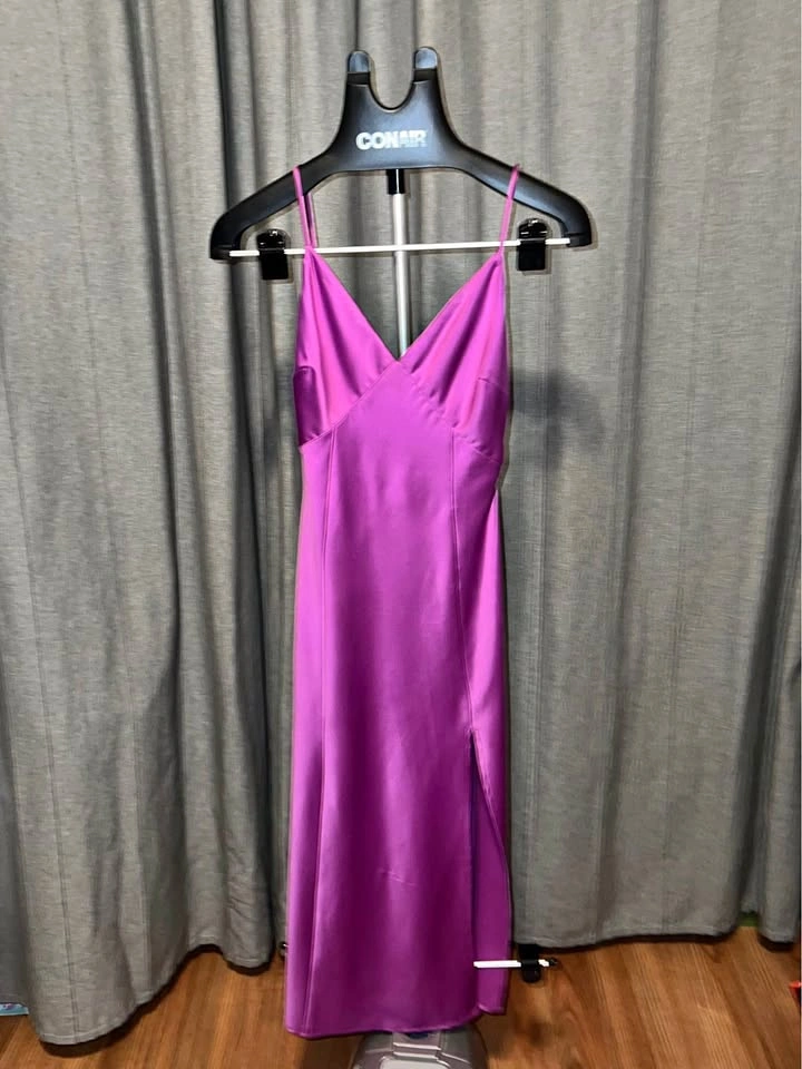 Dynamite Purple Satin Open Back Dress XXS