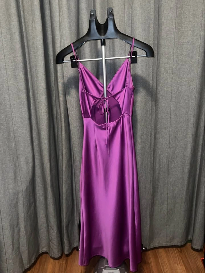 Dynamite Purple Satin Open Back Dress XXS - photo 2
