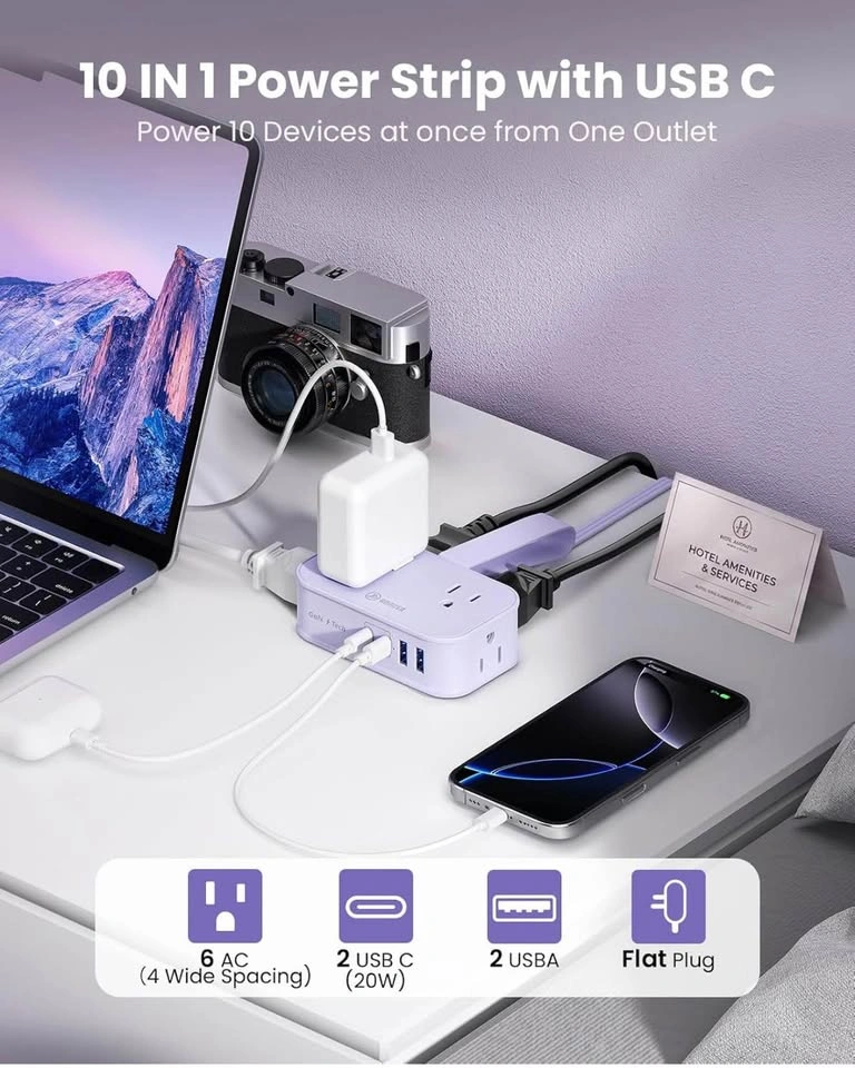 Cruise Approved Travel Power Strip, 4ft Wrap Cord Flat Plug 6 Ou - photo 3