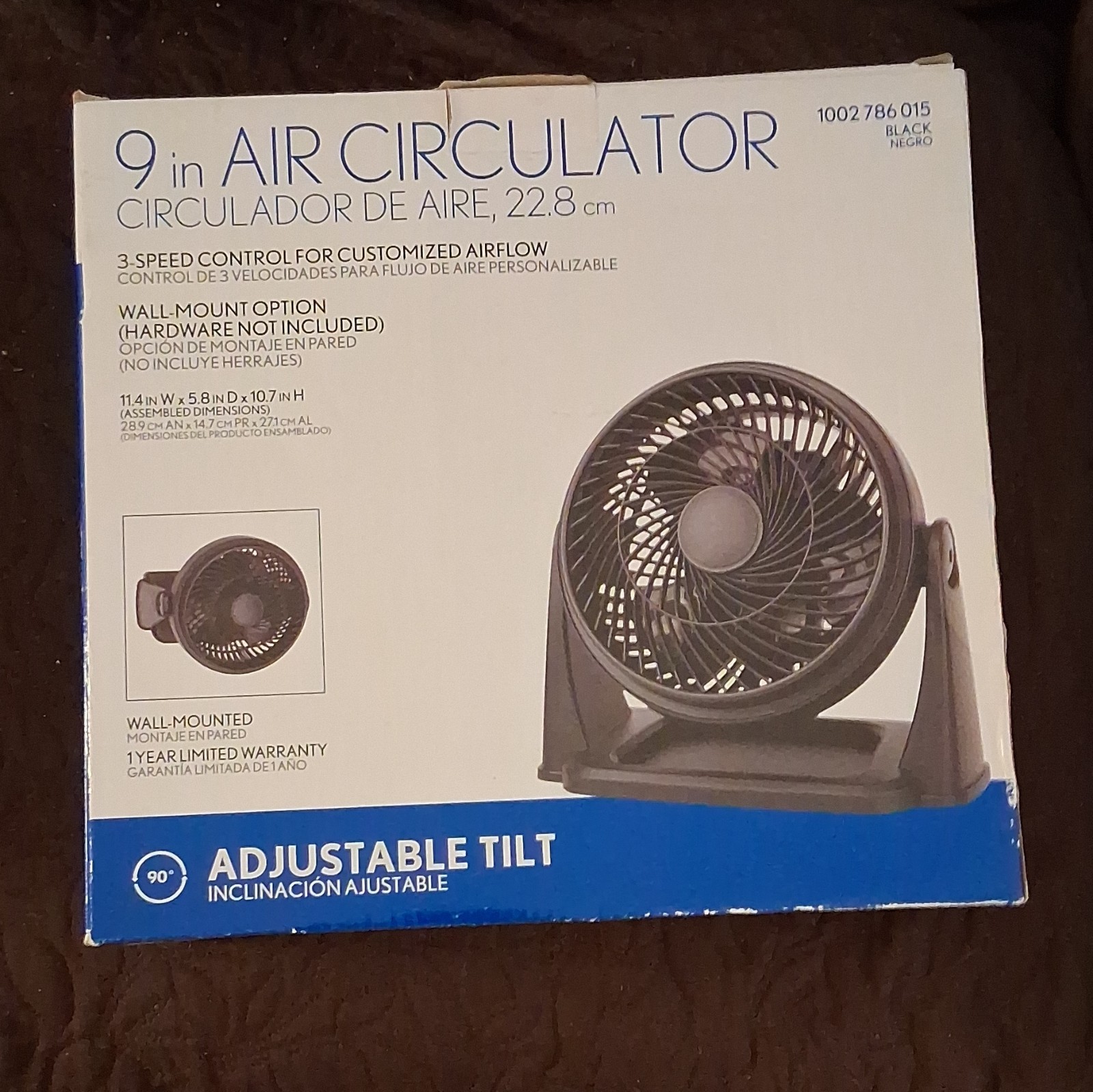 9in Air Circulator Fan Black 3-Speed Adjustable Tilt - photo 2