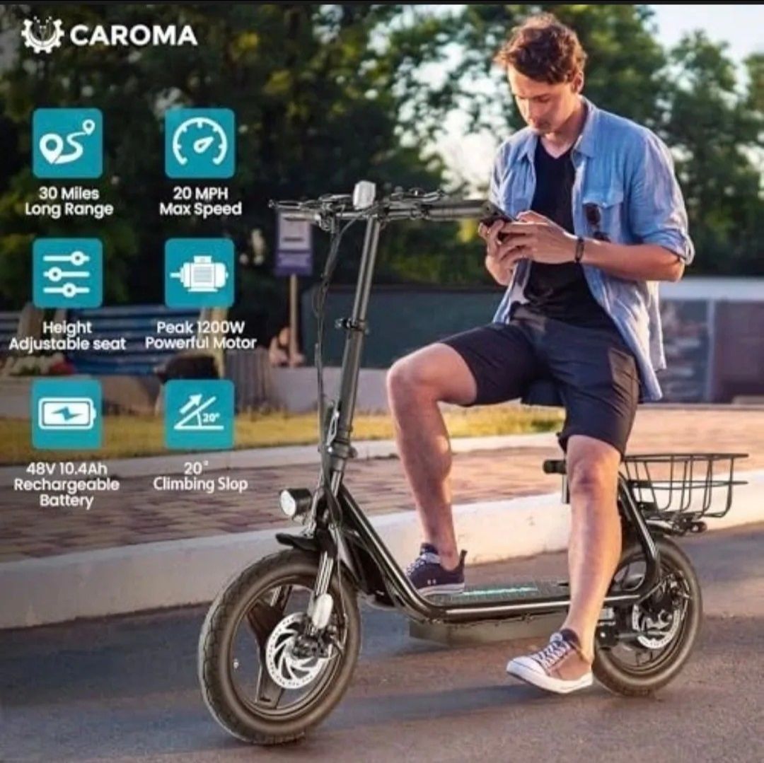 NEW Caroma P7 Electric Scooter w/ Seat & Basket - photo 5