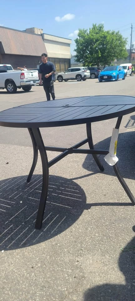Round Outdoor Patio Table with Umbrella Hole – Black - photo 2