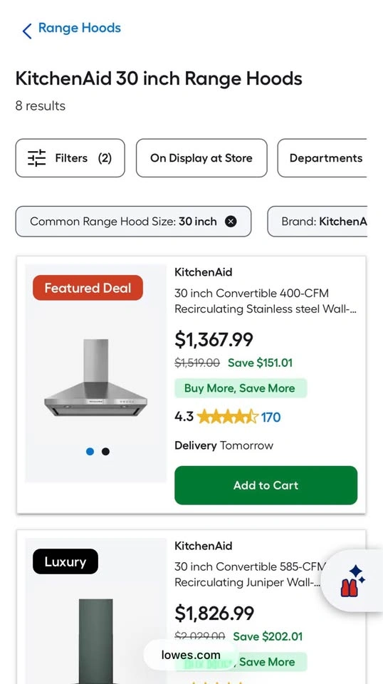 KitchenAid 30-Inch Wall-Mount 3-Speed Canopy Range Hood - photo 2