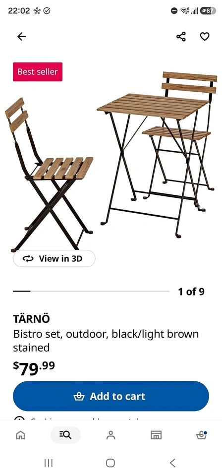 Ikea Tarno Patio Bistro Set Table and Chairs