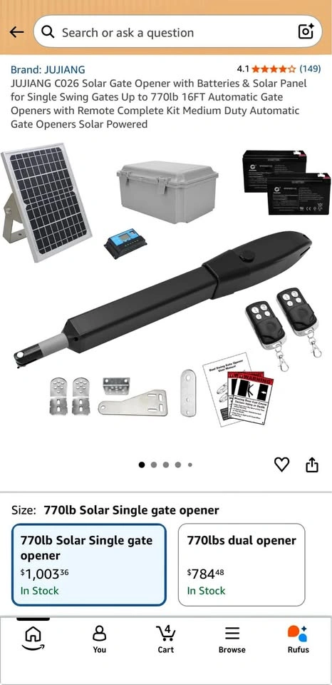 JUJIANG C026 Solar Gate Opener Kit for 16FT Gates
