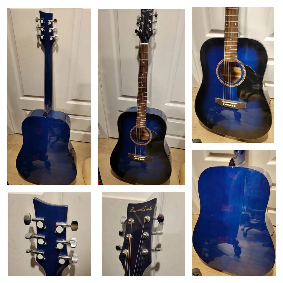 $150 Beavercreek Dreadnought Acoustic Guitar – Transparent Blue