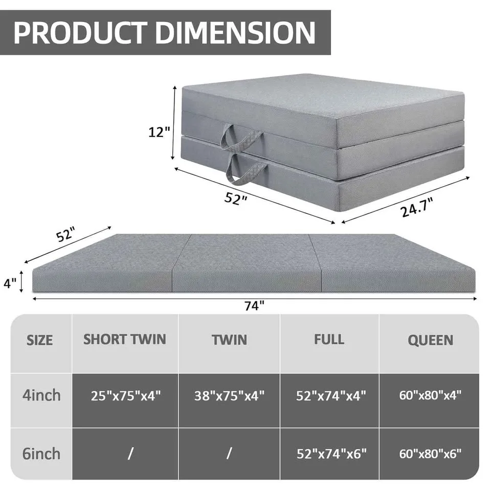 Nepfaivy 4 Inch Full Size Trifold Folding Mattress image indicator(4)