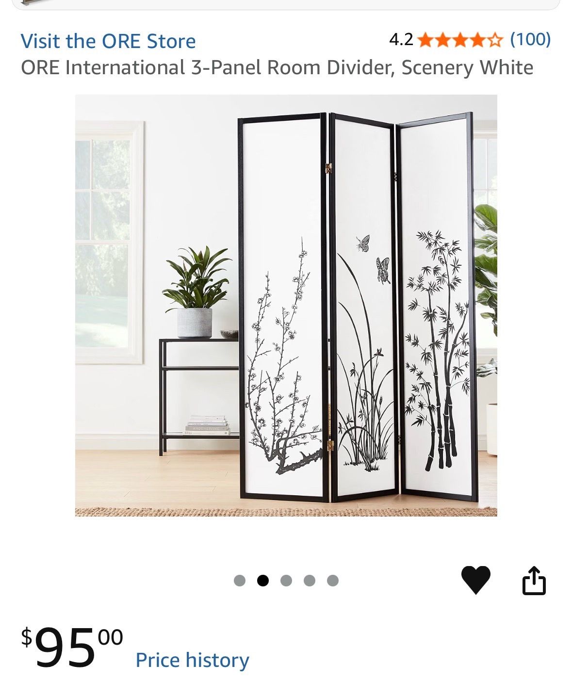 3-Panel Room Divider, Black & White - Set of 2 - photo 2