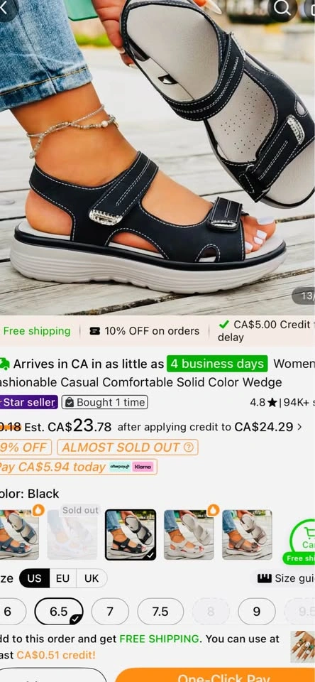 Women's Casual Wedge Sandals, Ankle Strap, Size 6.5 - photo 2