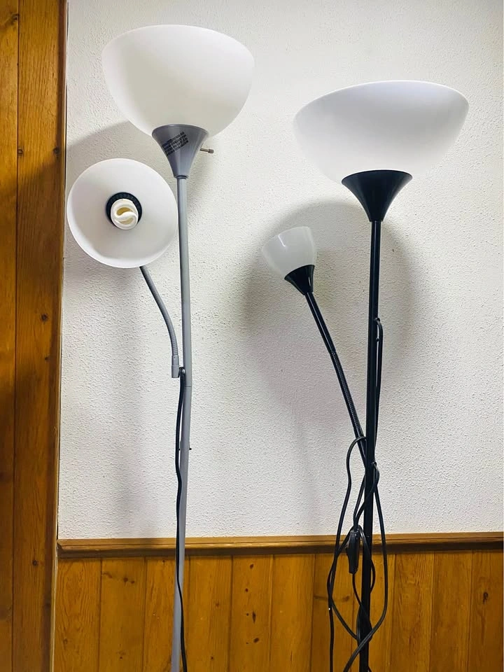 Grey and black floor lamp with reading lamps