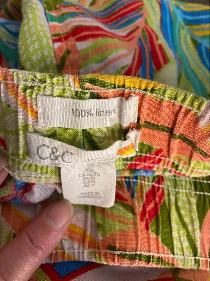 C&C California Linen Tropical Pants XL & Blue Flowy Top XXL - photo 3