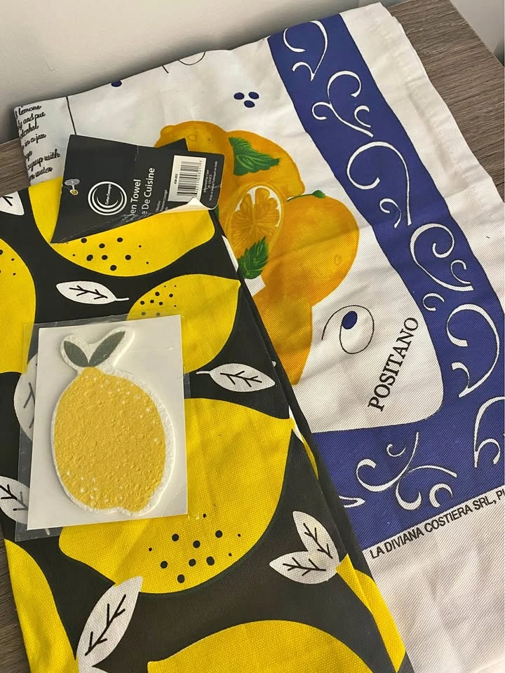 Lemon Kitchen Towel Set with Compressed Sponge
