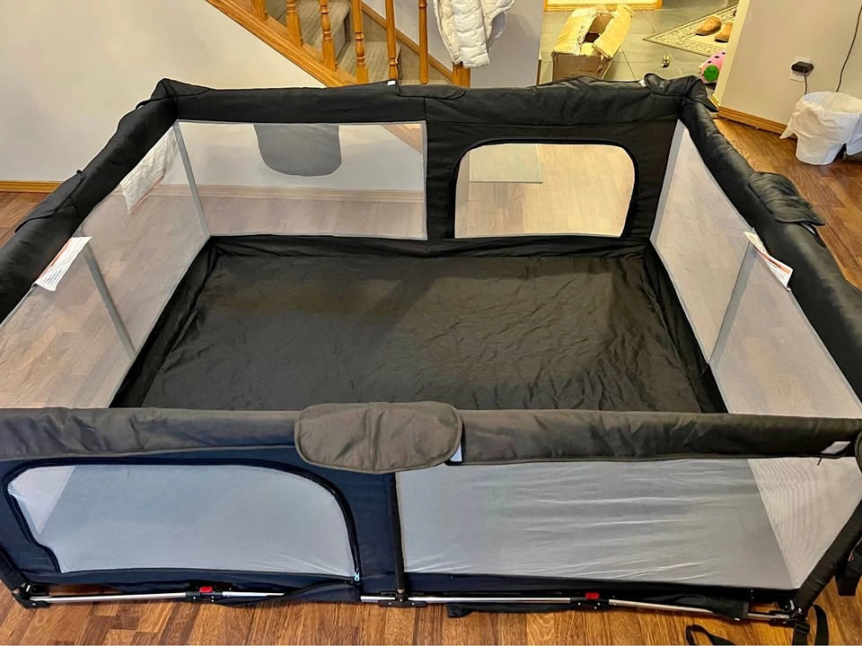 Almost brand new Black 71”x59” Foldable Baby Playpen