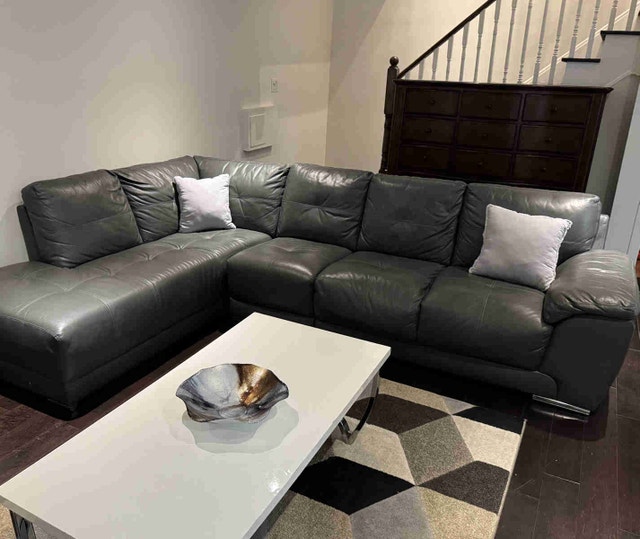 Grey Leather Sectional Couch