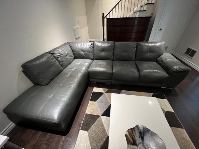 Grey Leather Sectional Couch - photo 2