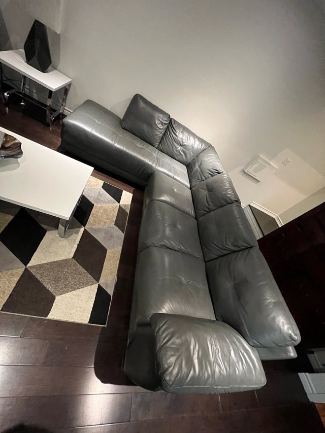 Grey Leather Sectional Couch - photo 3